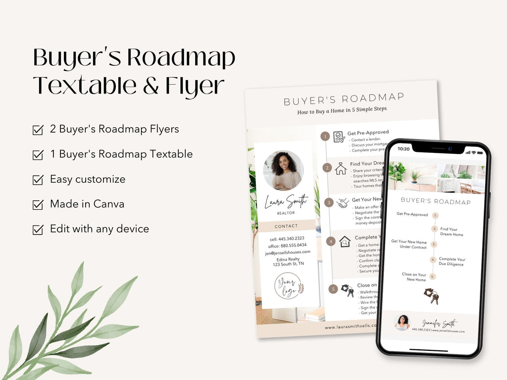 Home Buyer's Roadmap Textable and Flyer Bundle - Empower your homebuyers with a comprehensive Buyer's Roadmap and a convenient Textable Buyer Roadmap for a smooth and informed homebuying journey.