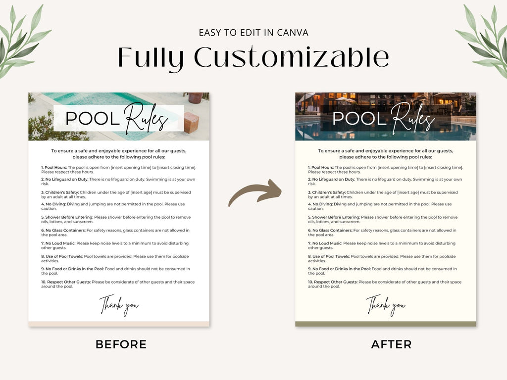 Pool Rules Airbnb Sign - Clear and visually appealing template for vacation rental pool guidelines.