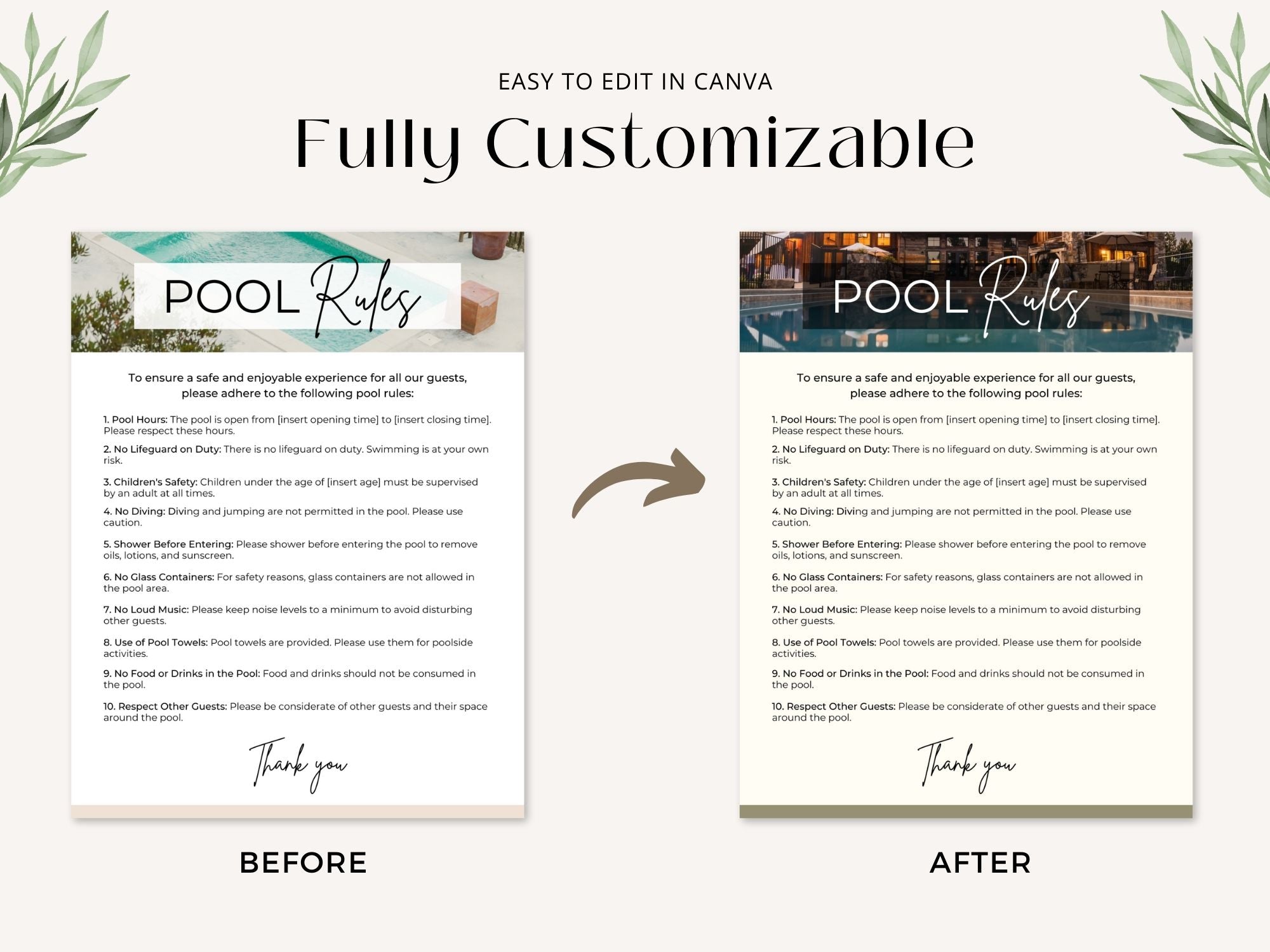 Pool Rules Airbnb Sign - Clear and visually appealing template for vacation rental pool guidelines.