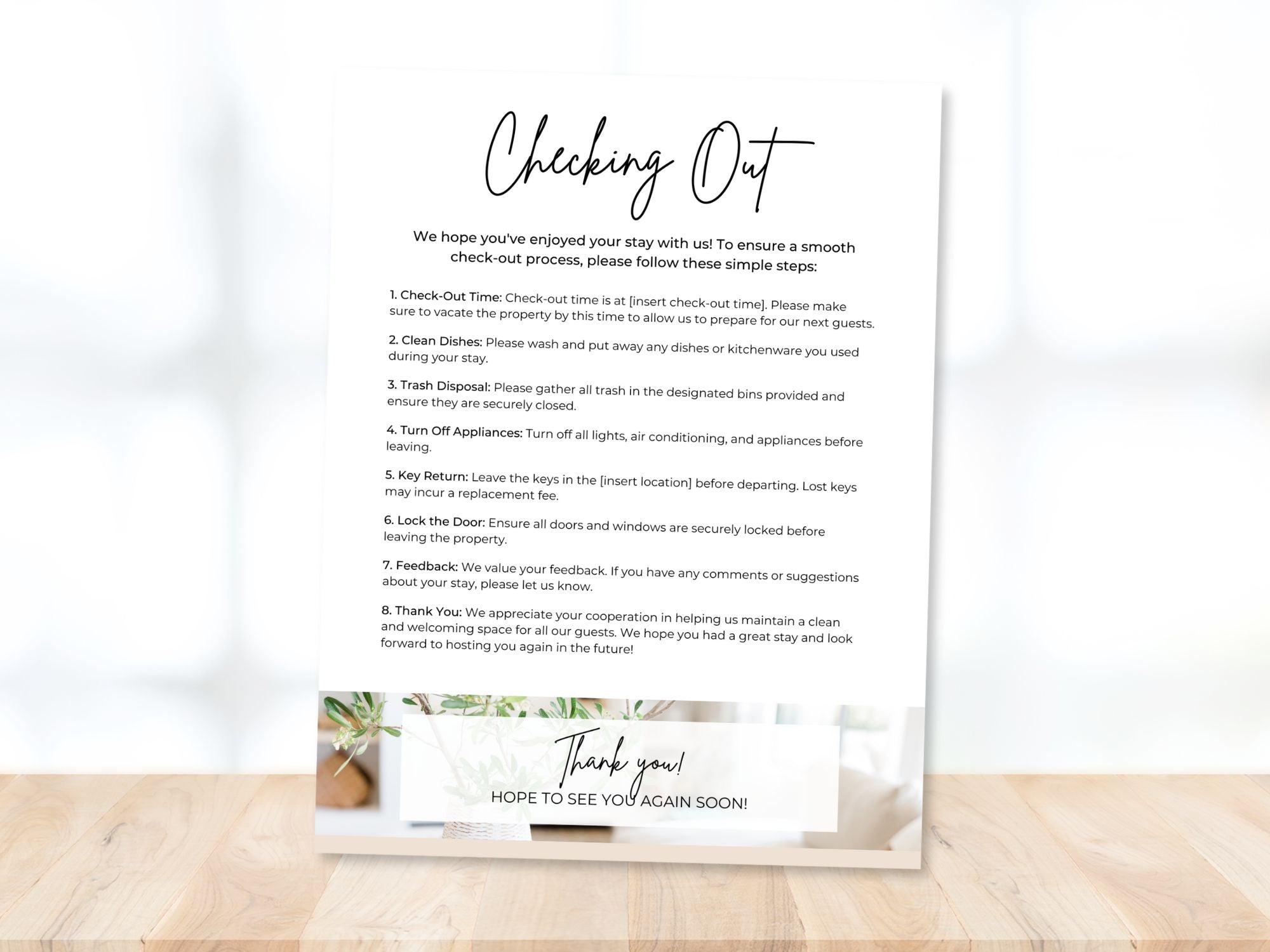 Airbnb Checking Out Page - Editable and digital template for providing clear instructions for a hassle-free departure in your vacation rental