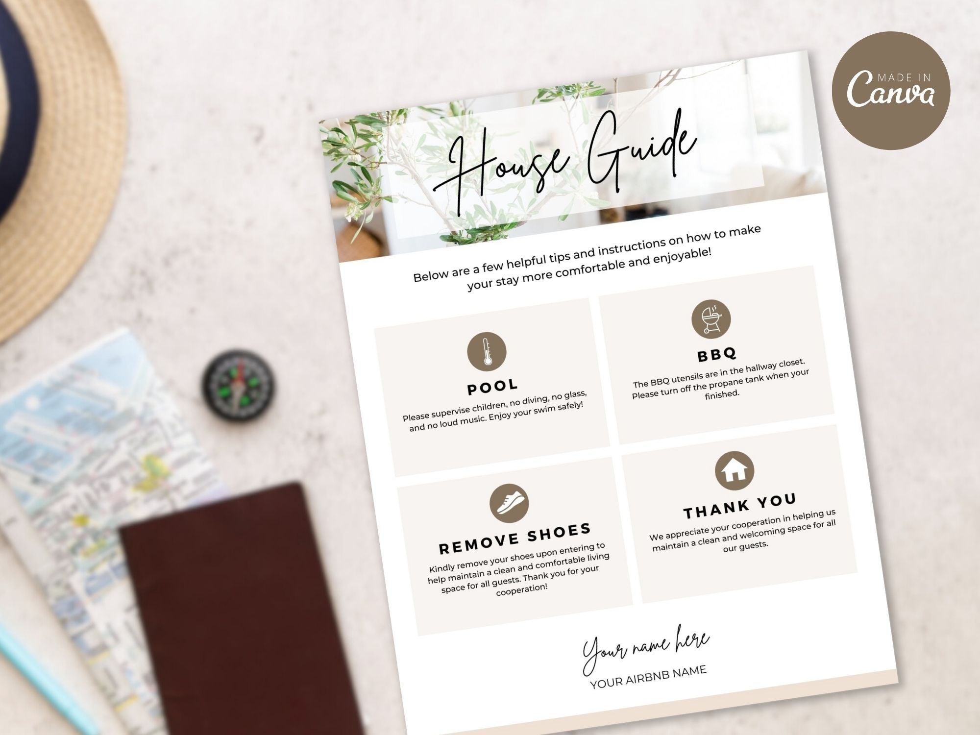 House Guide Airbnb Sign - Clear and informative template for vacation rental property guidance.