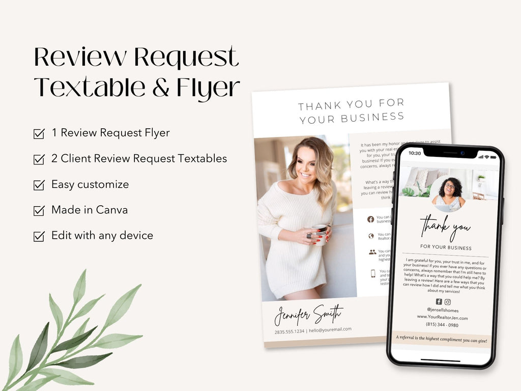 Review Request Textable and Flyer Bundle - Elevate your client engagement and gather valuable feedback effortlessly with a compelling review request flyer and a convenient textable client review request.