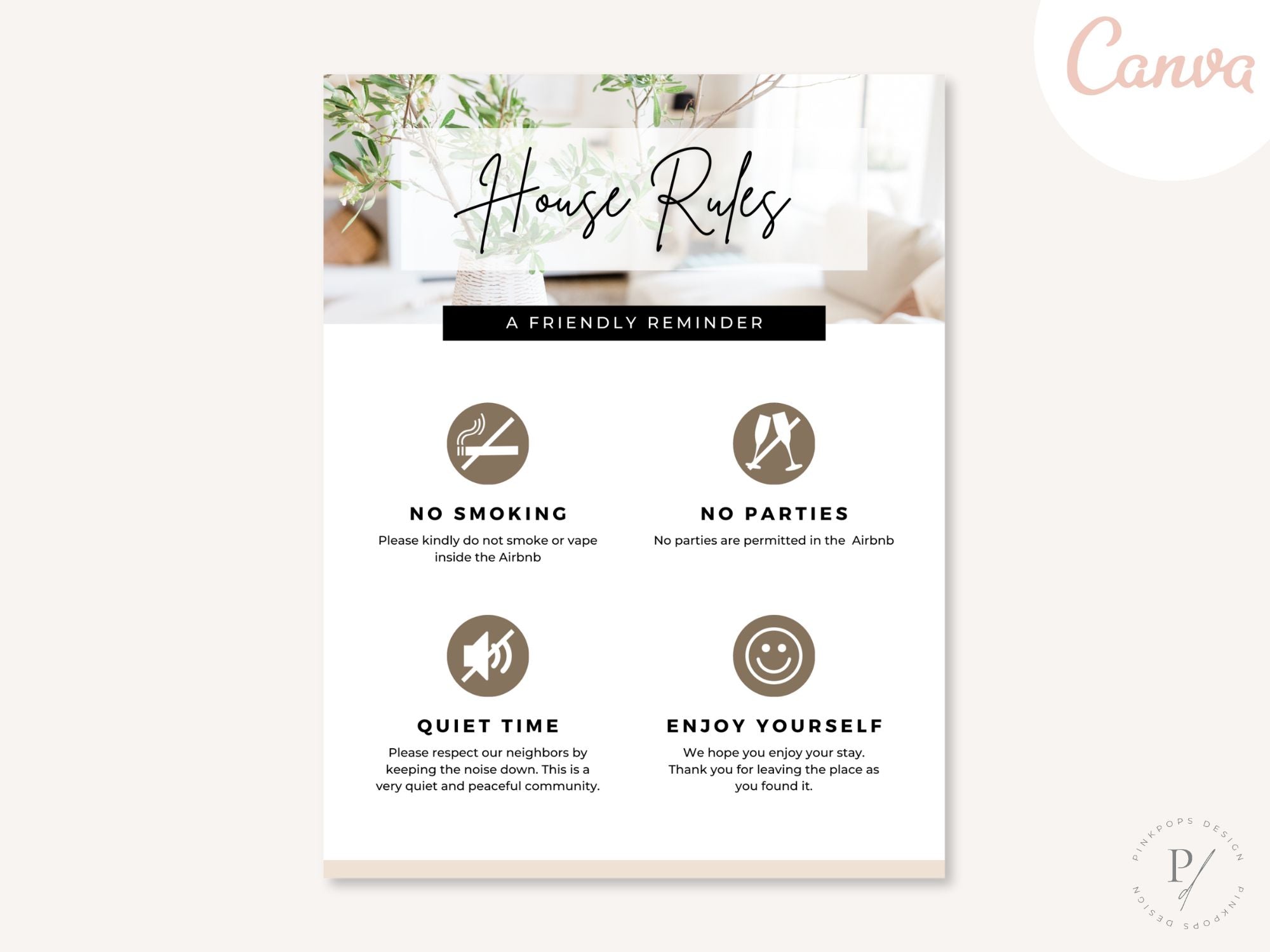 House Rules Airbnb Sign - Clear and concise template for vacation rental house guidelines.