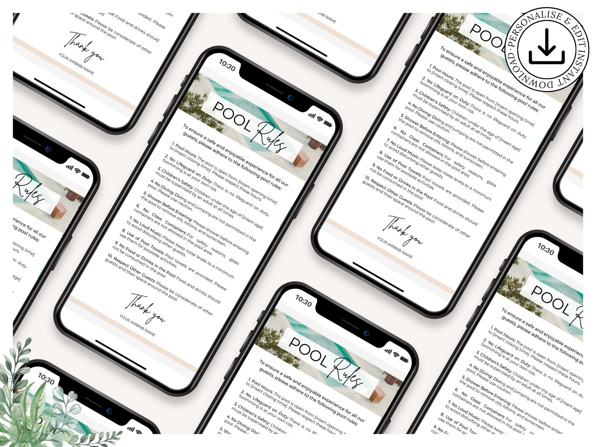 Textable Pool Rules Sign - Editable and digital vacation rental pool rules for seamless guest communication.