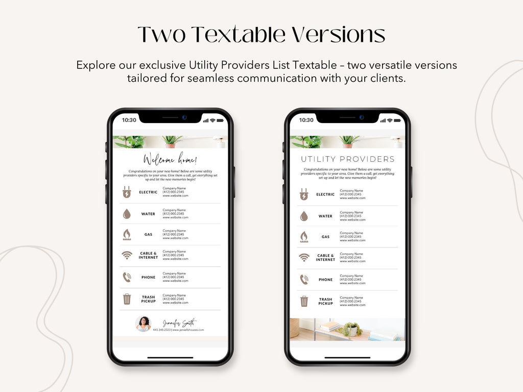 Utility Providers List Textable and Flyer Bundle - Simplify home transitions with an informative Utility Providers Flyer and a practical Textable Utility Providers guide for managing essential services seamlessly