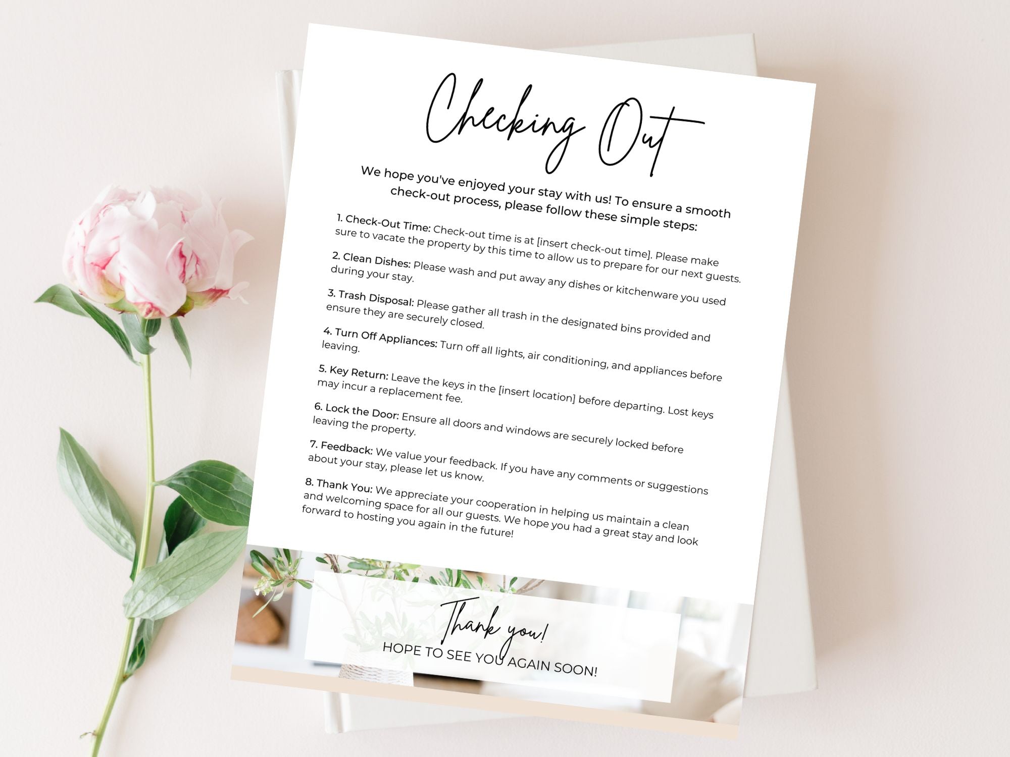 Airbnb Checking Out Page - Editable and digital template for providing clear instructions for a hassle-free departure in your vacation rental