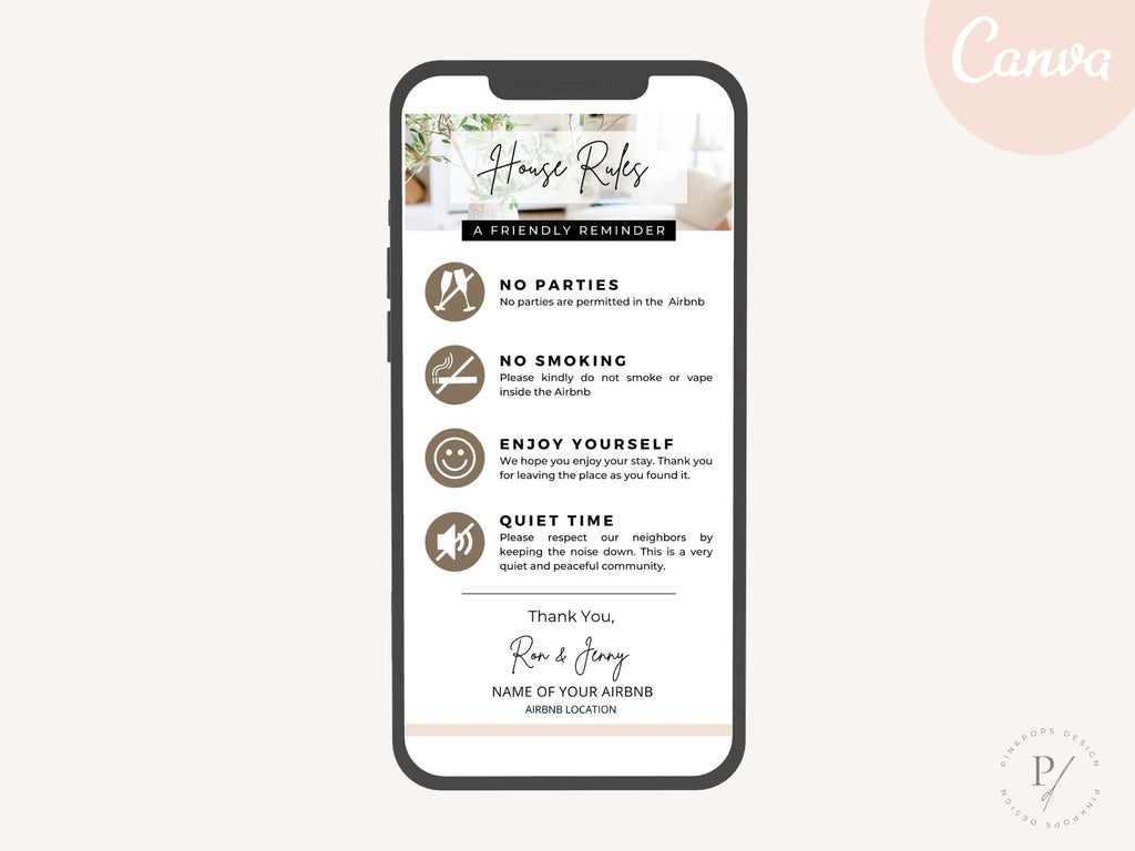 Textable House Rules - Editable and digital Airbnb template for clear communication of vacation rental guidelines.
