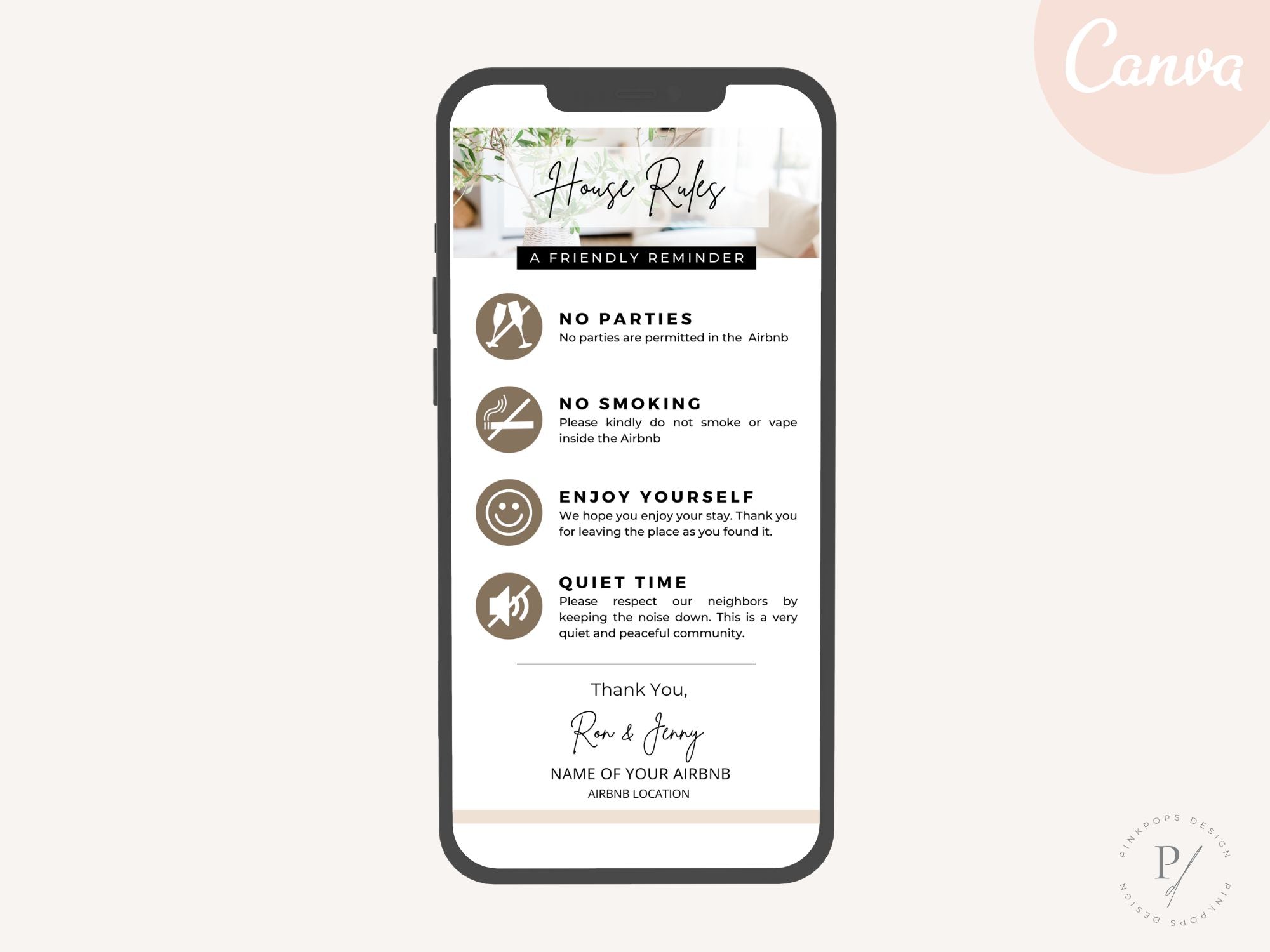 Textable House Rules - Editable and digital Airbnb template for clear communication of vacation rental guidelines.