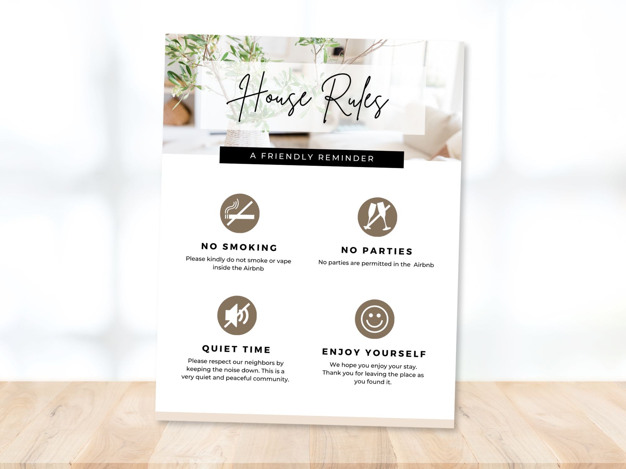 House Rules Airbnb Sign - Clear and concise template for vacation rental house guidelines.