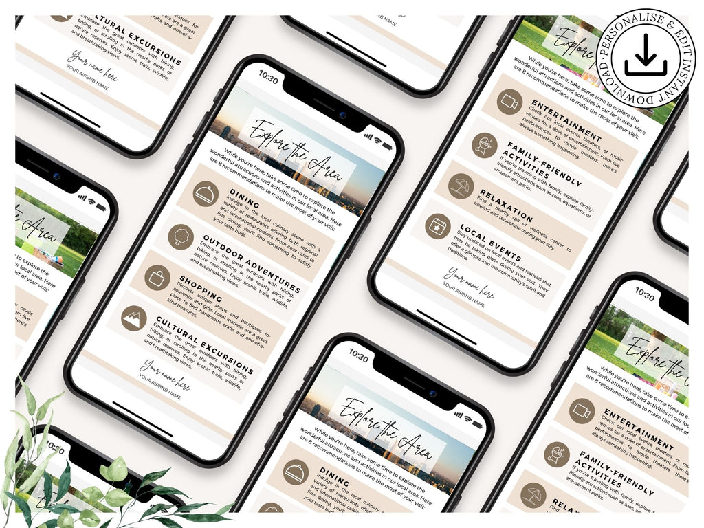 Textable Explore The Area Guide - Editable and digital Airbnb template for providing valuable insights and recommendations to enhance guest exploration