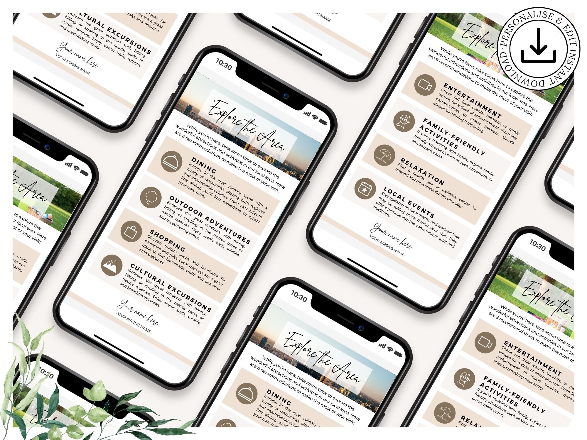 Textable Explore The Area Guide - Editable and digital Airbnb template for providing valuable insights and recommendations to enhance guest exploration