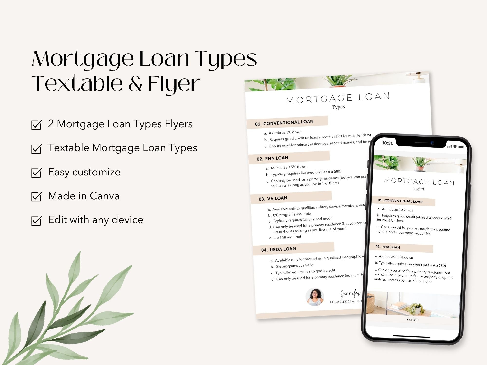 Mortgage Loan Types Textable and Flyer Bundle - Empower your clients with an informative Mortgage Loan Types Flyer and a convenient Textable Mortgage Loan Types for a well-informed home financing experience.