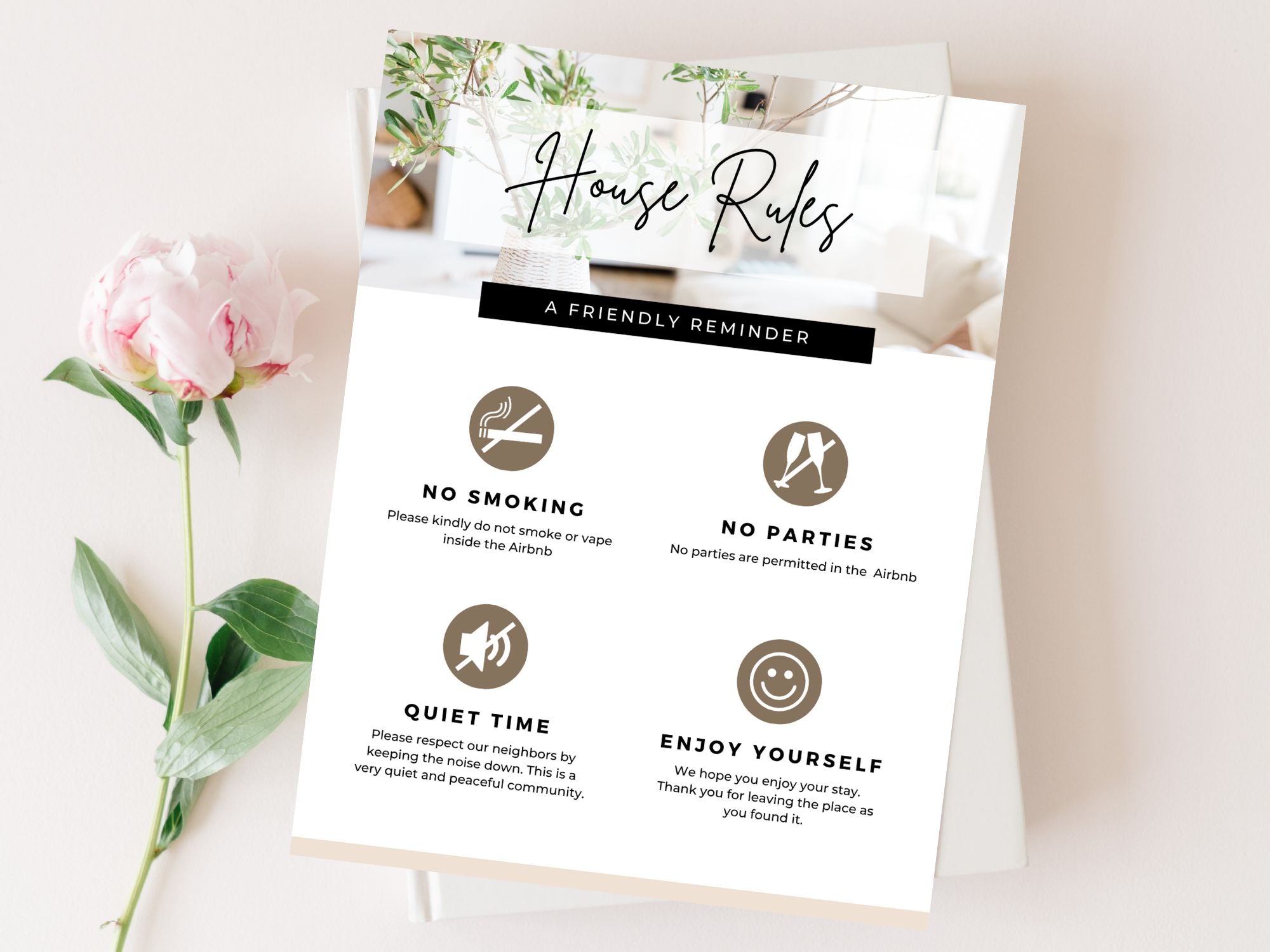 House Rules Airbnb Sign - Clear and concise template for vacation rental house guidelines.